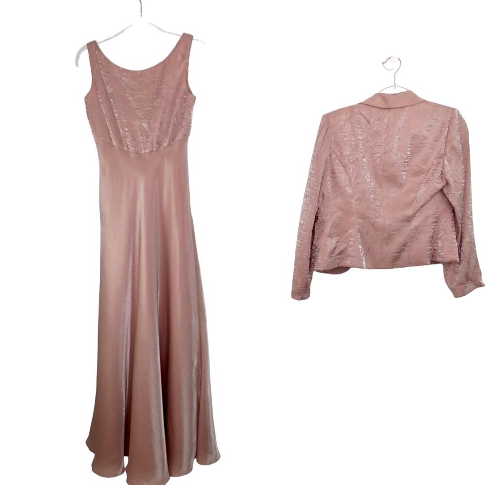 Alex Evenings Vintage Formal Blush Pink Satin Maxi Dress Blazer Set Medium 8P - Picture 7 of 9